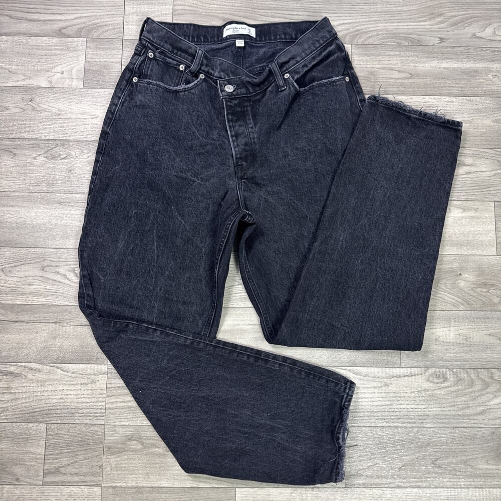Abercrombie & Fitch Dad High Rise Denim Jeans Crossover Button Fly Black sz 29/8